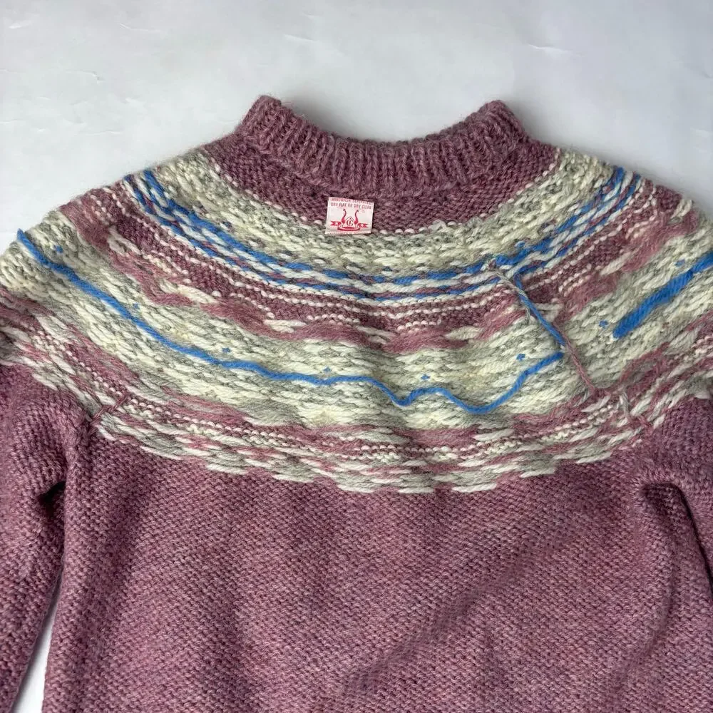 Vintage Handknit Danish Wool Sweater M Fairisle Snowflake Cozycore Hygge DK Ski